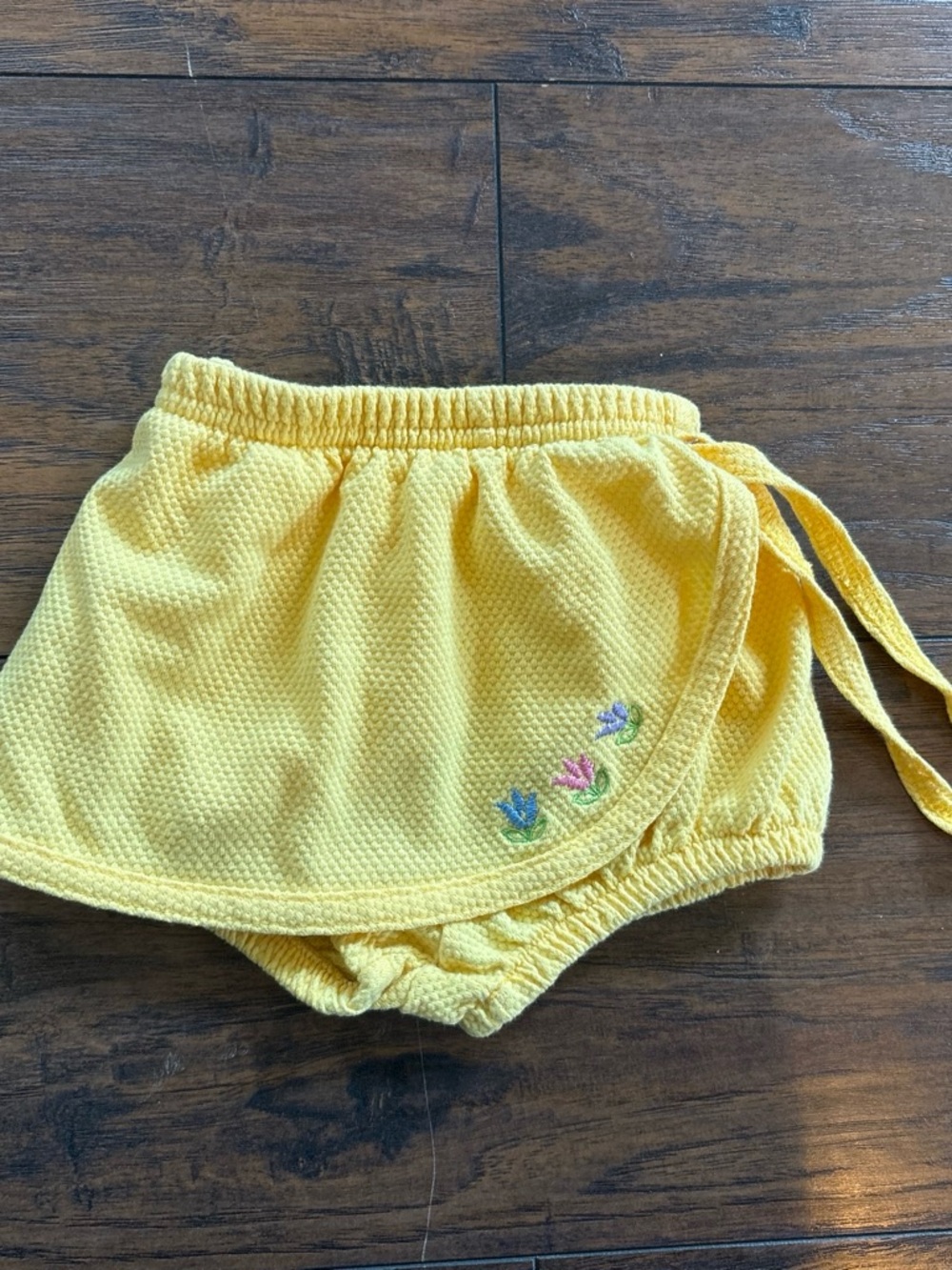 Yellow Girls' Textured Wrap Skort Bloomers with Embroidered Flowers